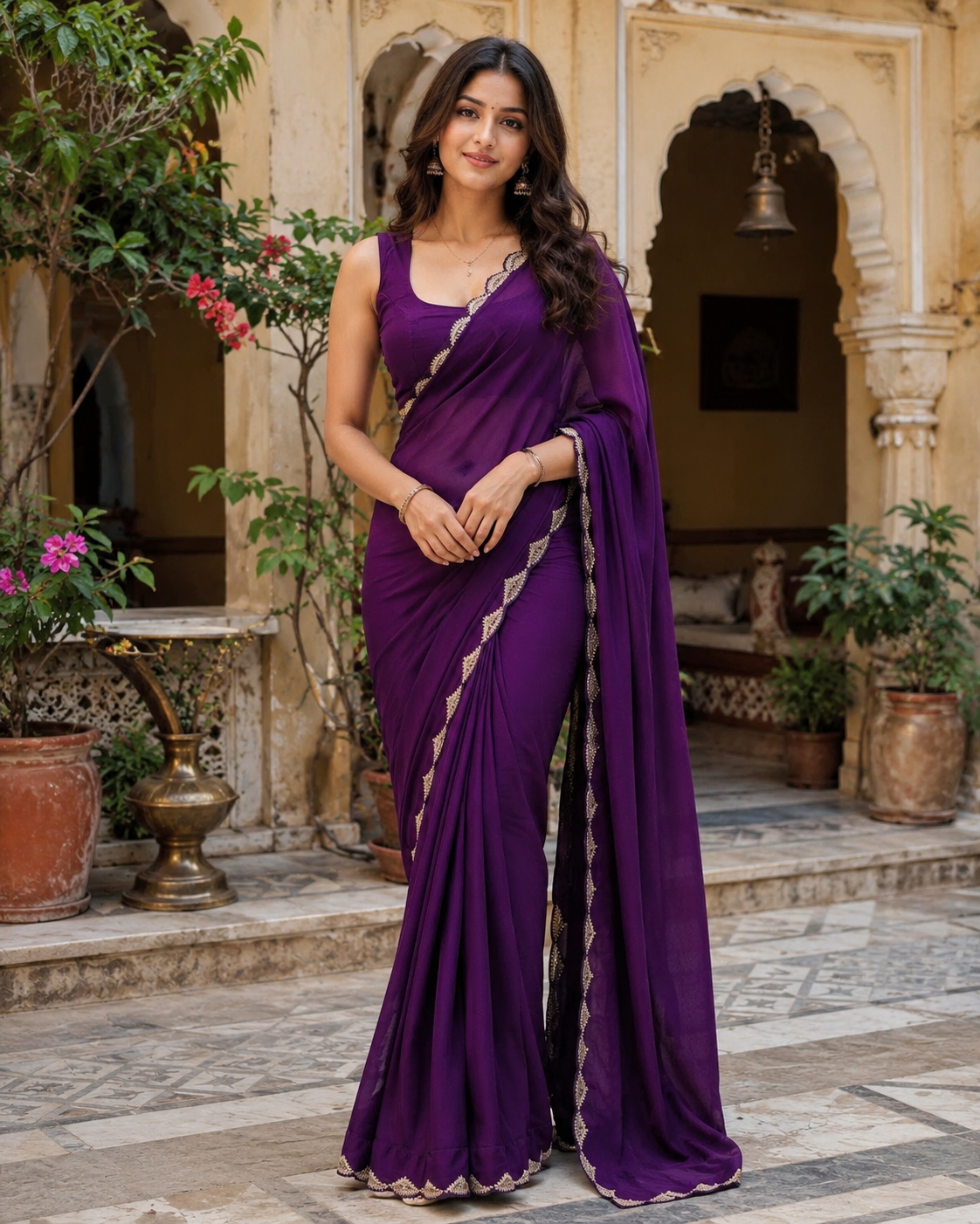 Jimmy Choo Bollywood Saree With Unstitched Blouse(Purple)