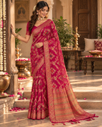 Organza Silk Saree With Unstitched Blouse(Red)