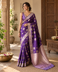 Banarasi Silk Saree With Unstitched Blouse(Violet)