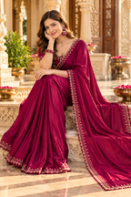 Pure Space Silk Diamond Zarkhan Work Saree With Unstitched Blouse(Maroon)