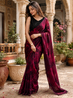Load image into Gallery viewer, Satin Silk Party Wear Saree  With Unstitched Blouse(Red)
