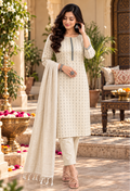 Cotton Kurti Pant Set With Dupatta(Beige)