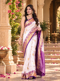Art Silk Jacquard Work Saree With Unstitched Blouse(White)