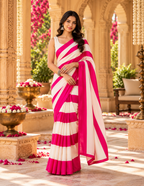 Original Gaji Silk Ajrakh Print Saree With Unstitched Blouse(Pink)