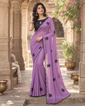 Georgette Sequins Work Saree With Unstitched Blouse(Lavender)