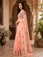 Load image into Gallery viewer, Premium Georgette Floral Print Saree With Unstitched Blouse(Peach)
