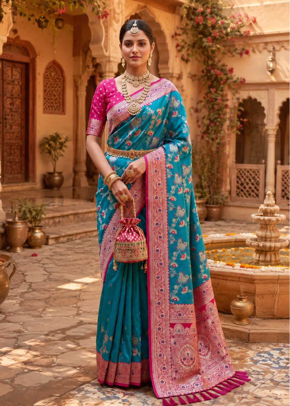 Soft Silk Banarasi Saree With Unstitched Blouse(Blue)