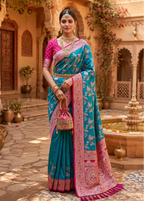 Soft Silk Banarasi Saree With Unstitched Blouse(Blue)