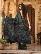 Chinon Silk Bandhani Print Saree With Unstitched Blouse(Green)