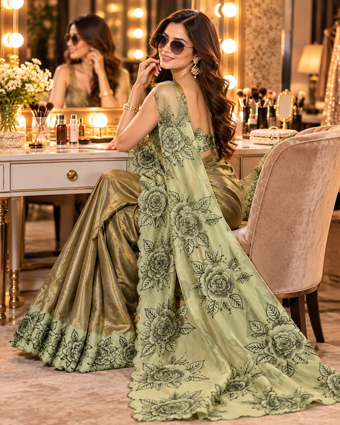 Primium Supper Space Silk Thread Lace Border Saree with Unstitched Blouse (Mehendi)