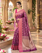 Banarasi Silk Saree Golder Zari Border With Unstitched Blouse(Wine)
