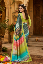 Load image into Gallery viewer, Soft Crepe Silk Digital Print Saree With Unstitched Blouse(Green)
