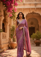 Designer Georgette Saree With Unstitched Blouse(Wine)