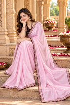 Silk Embroidery Work Saree With Unstitched Blouse(Pink)