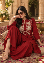 Stylish Cotton Kurti Palazzo Set(Red)