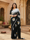 Blooming Georgette Floral Printed Saree With Unstitched Blouse(Black)
