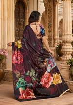 Load image into Gallery viewer, Premium Crepe Silk Floral Printed Saree With Unstitched Blouse(Brown)
