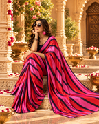 Satin Silk Printed Saree With Unstitched Blouse(Pink)