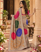 Chiffon Silk Party Wear Saree with Unstitched Blouse(Brown)