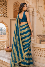 Load image into Gallery viewer, Satin Silk Siroski Diamond Work Saree With Unstitched Blouse (Blue)
