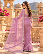 Net Silk Pearl Embroidery Work Premium Saree With Unstitched Blouse(Lavender)