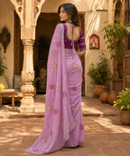 Soft Rangoli Silk Embroidery & Mirror Work saree With Unstitched Blouse(Baby Pink)