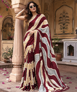 Load image into Gallery viewer, Premium Satin Silk Wave Print Saree With Unstitched Blouse(Maroon)
