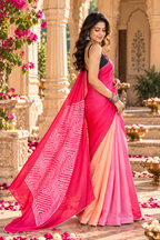 Pure Silk Digital Print Lace Patti Border Saree With Unstitched Blouse(Red)