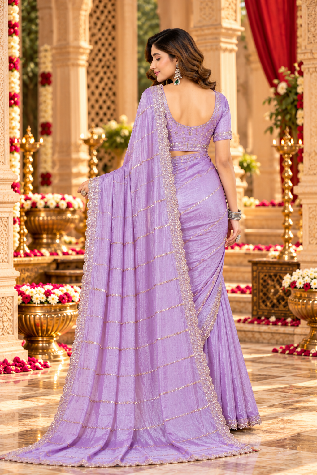 Pure Prada Silk Saree with Unstitched Blouse(Lavender)