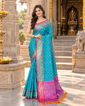 Premium Soft Silk Rangeen Patola Meenakari Rich Pallu Tassels Saree With Unstitched Blouse (Blue)