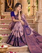 Banarasi Zari Weaving Saree With Unstitched Blouse(Pink)
