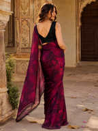 Satin Silk Party Wear Saree  With Unstitched Blouse(Red)