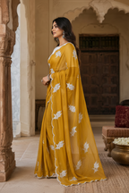 Rangoli Silk Sequins Work Saree With Unstitched Blouse(Mustard)