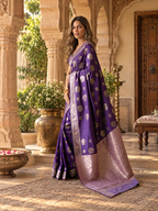 Banarasi Silk Saree With Unstitched Blouse(Violet)
