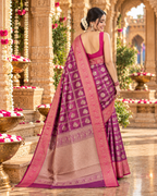 Banarasi Silk Saree Golder Zari Border With Unstitched Blouse(Wine)