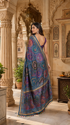Modal Crepe Silk Mirror Work Saree With Unstitched Blouse(Purple)