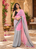Cotton Digital Printed Saree With Unstitched Blouse(Pink)