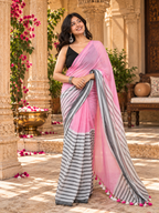Cotton Digital Printed Saree With Unstitched Blouse(Pink)