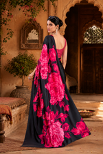 Load image into Gallery viewer, Satin Silk Floral Printed Saree with Unstitched Blouse(Pink)
