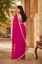 Load image into Gallery viewer, Georgette Embroidery Work Saree With Unstitched Blouse(Pink)
