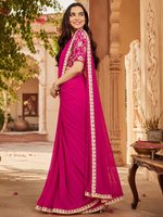 Load image into Gallery viewer, Georgette Embroidery Work Saree With Unstitched Blouse(Pink)
