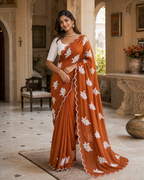 Rangoli Silk Sequins Work Saree With Unstitched Blouse(Orange)