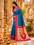 Banarasi Soft Silk Zari Border Saree With Unstitched Blouse(Blue)