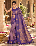 Pure Silk Zari Work Saree With Unstitched Blouse(Purple)