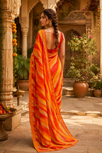 Georgette Digital Print Saree With Unstitched Blouse(Orange)