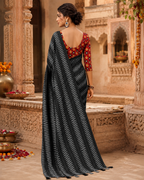 Crepe Silk Printed Sarees With Unstitched Blouse(Black)