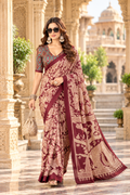 Premium Tussar Silk kalamkari Print Saree With Unstitched Blouse(Red)