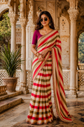 Soft Chinon Lehriye  Silk Saree With Unstitched Blouse(Green)