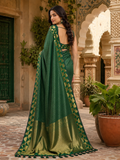 Premium Art Silk Zari Triangle Border Saree With Unstitched Blouse(Green)