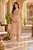 Cotton Kurti Palazzo Set(Beige)